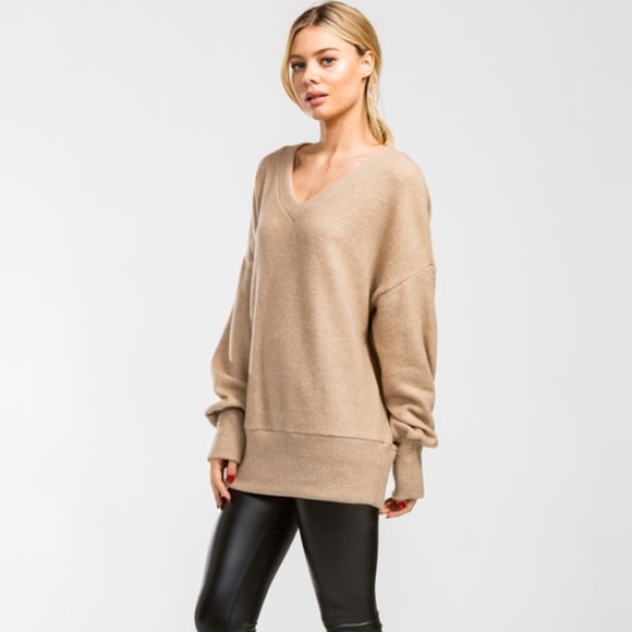 Latte Brushed Knit V-Neck Top - Picture 8 of 8
